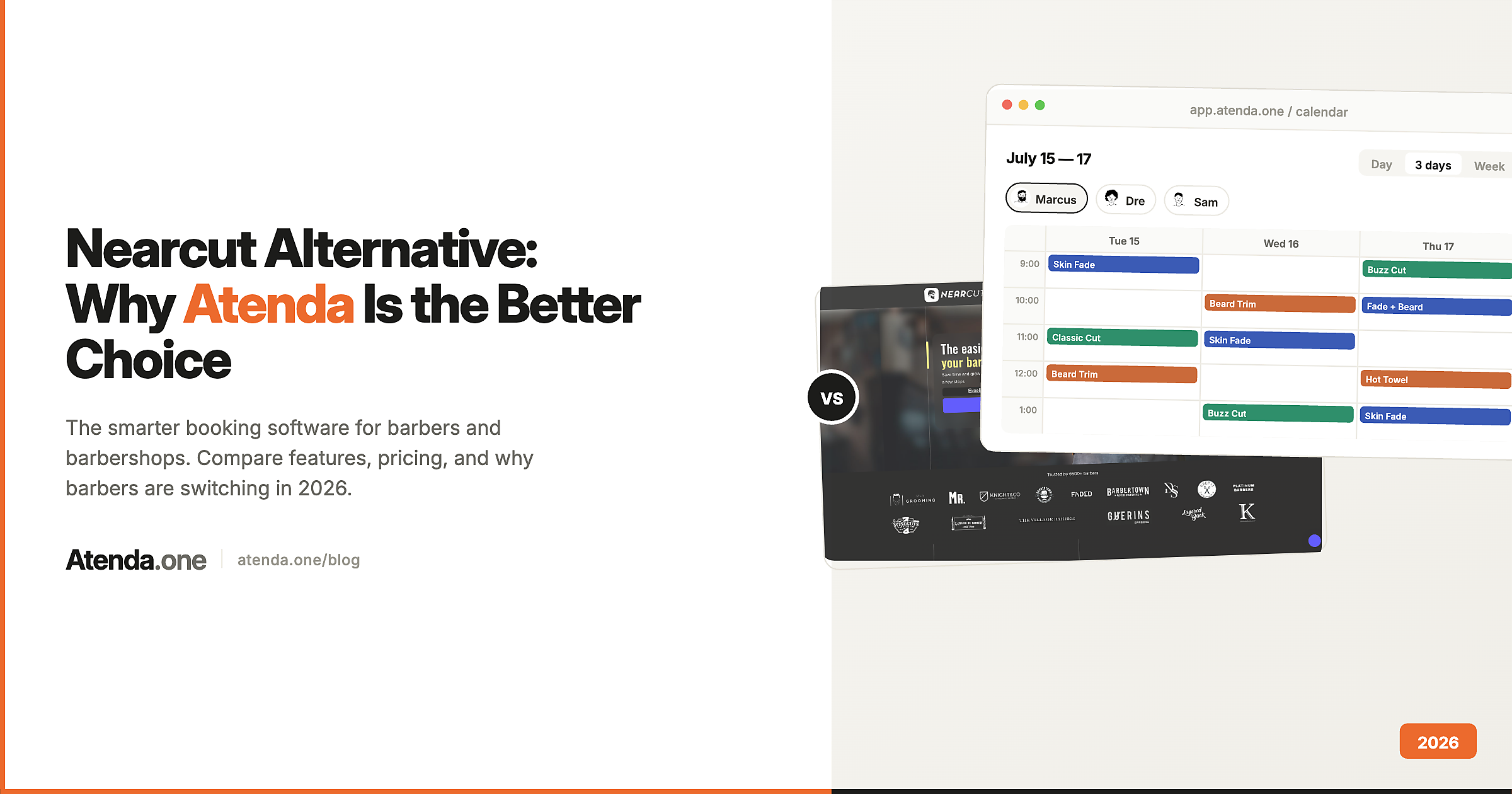 Atenda vs Nearcut — booking software comparison for barbers